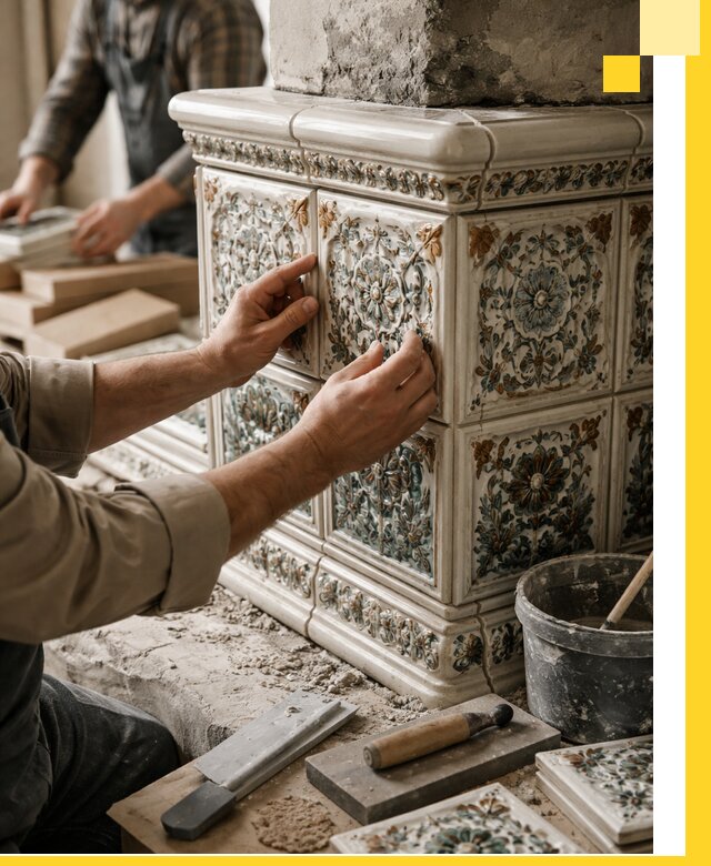 Изразцовые камины под ключ в Новомосковске: проект и монтаж