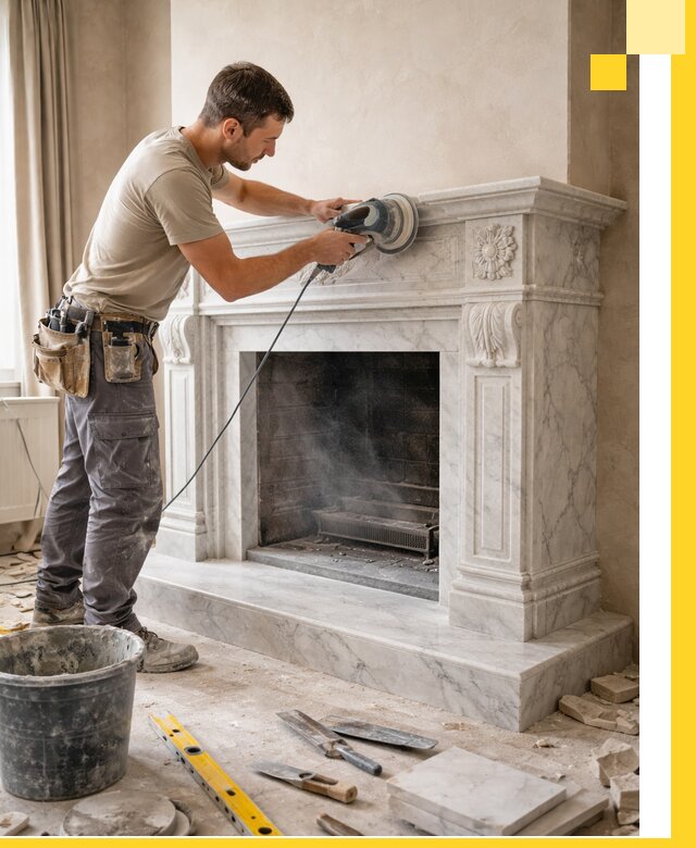 Изготовление и установка мраморных каминов в Новомосковске под ключ