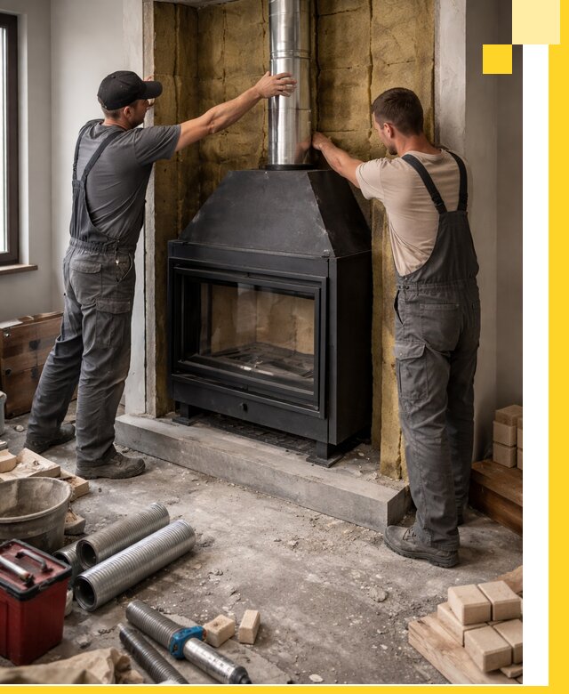 Изготовление и монтаж закрытых каминов в Новомосковске под ключ