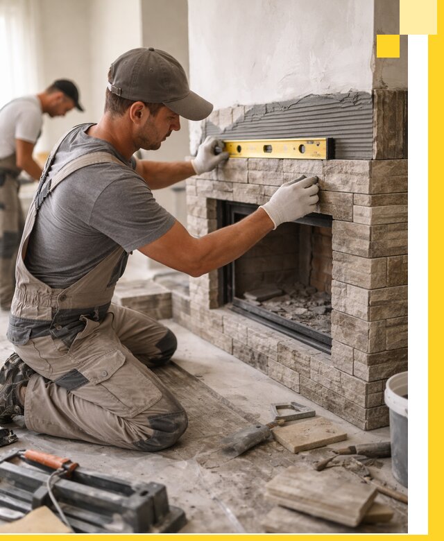 Облицовка каминов в Новомосковске, монтаж и отделка натуральным камнем