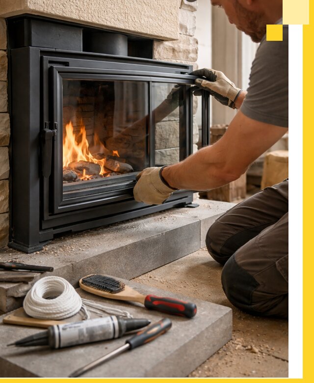 Производство, монтаж и доставка каминов со стеклом в Новомосковске