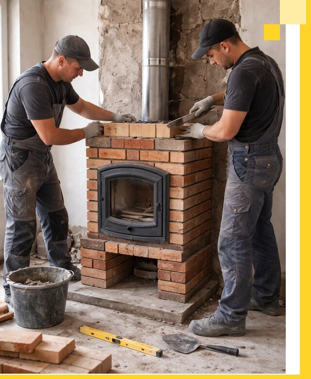 Монтаж печи камина под ключ в Новомосковске с гарантией и пусконаладкой