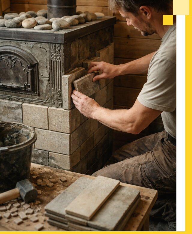 Облицовка банных печей в Новомосковске профессиональная отделка