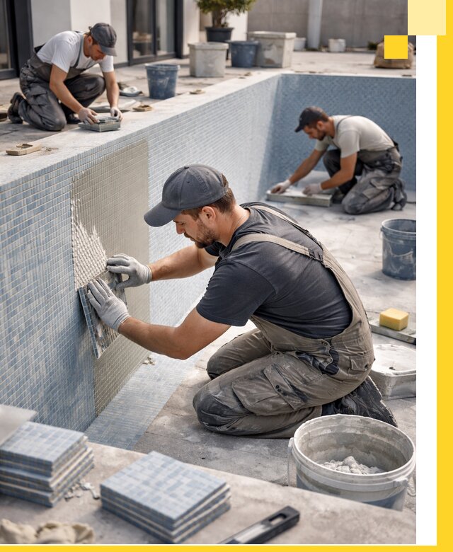 Облицовка бассейнов в Новомосковске плитка мозаика гидроизоляция