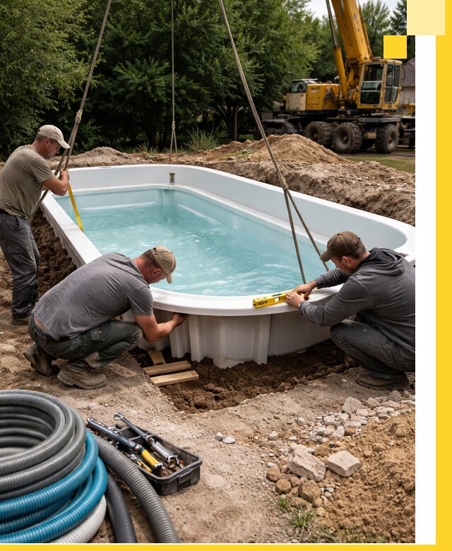 Установка и монтаж композитных бассейнов под ключ в Новомосковске