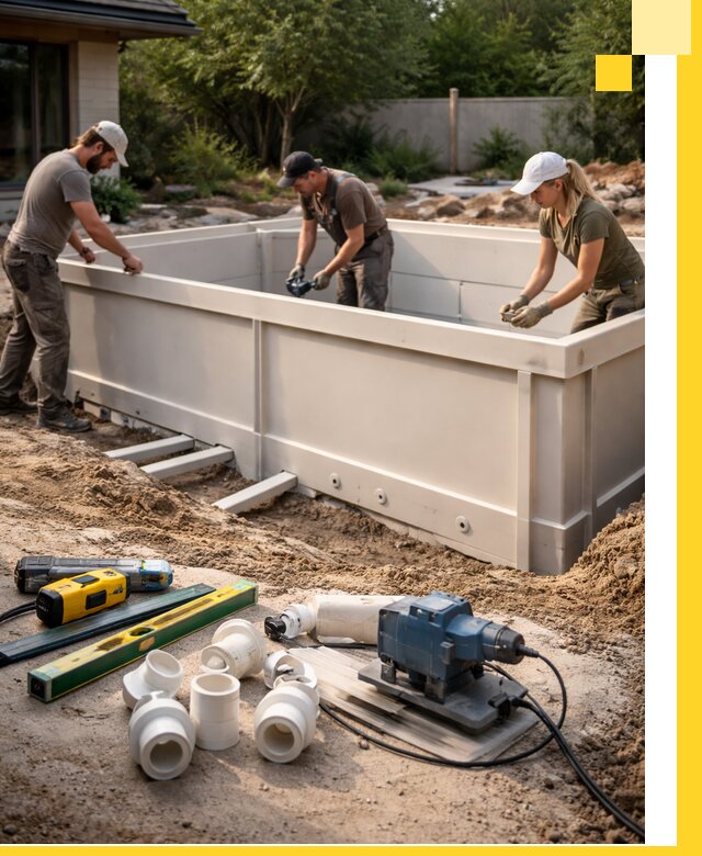 Установка полипропиленовых бассейнов под ключ в Новомосковске