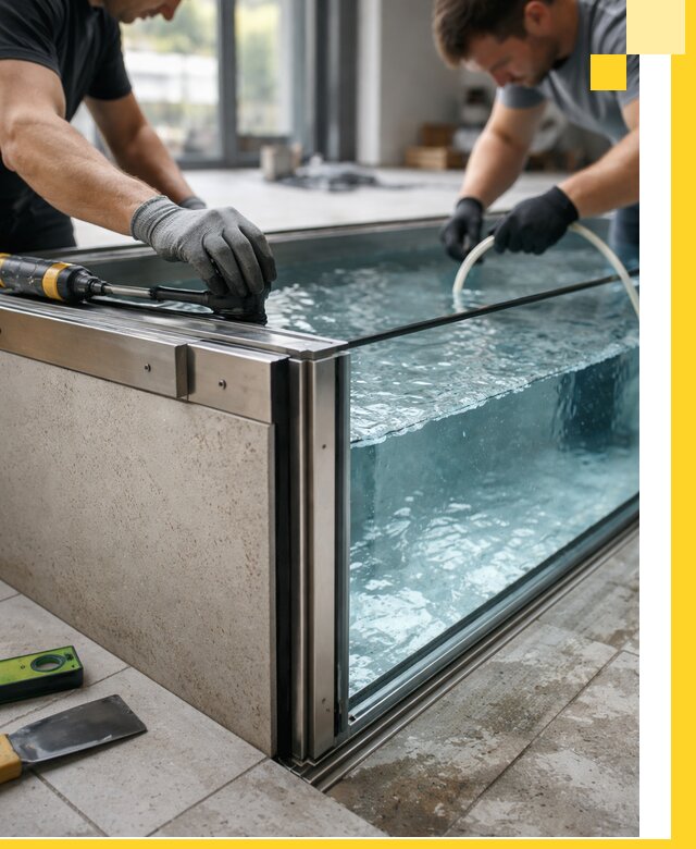 Проектирование и монтаж стеклянных бассейнов в Новомосковске