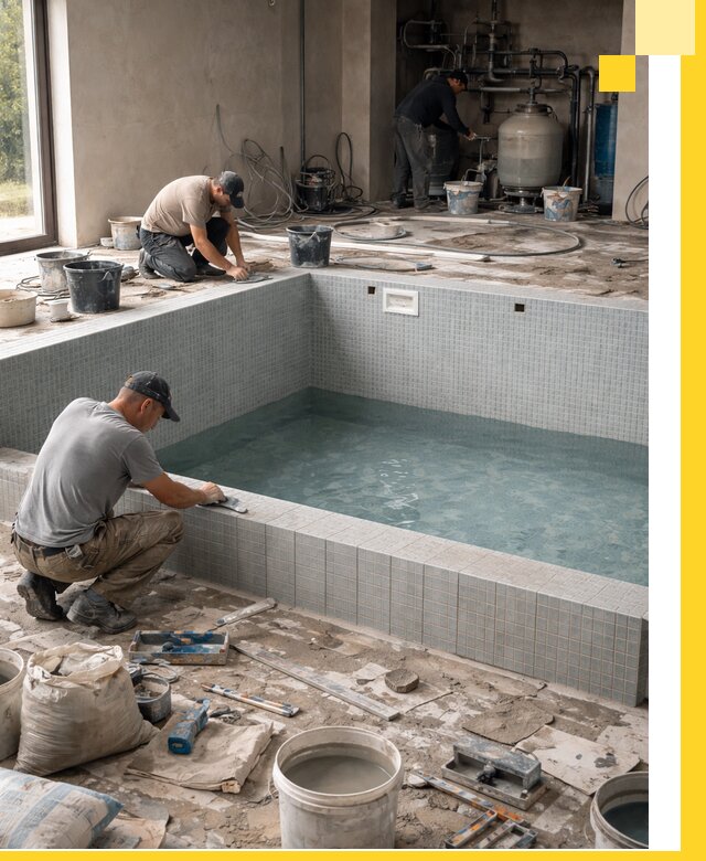 Строительство и монтаж бассейнов в помещении в Новомосковске