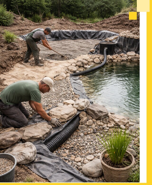 Строительство природных бассейнов и озер в Новомосковске под ключ