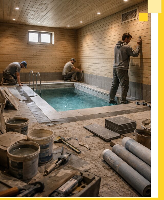 Строительство бани с бассейном и сауной под ключ в Новомосковске