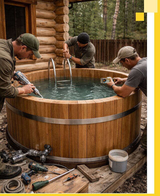 Строительство бань с купелью под ключ и отделкой в Новомосковске