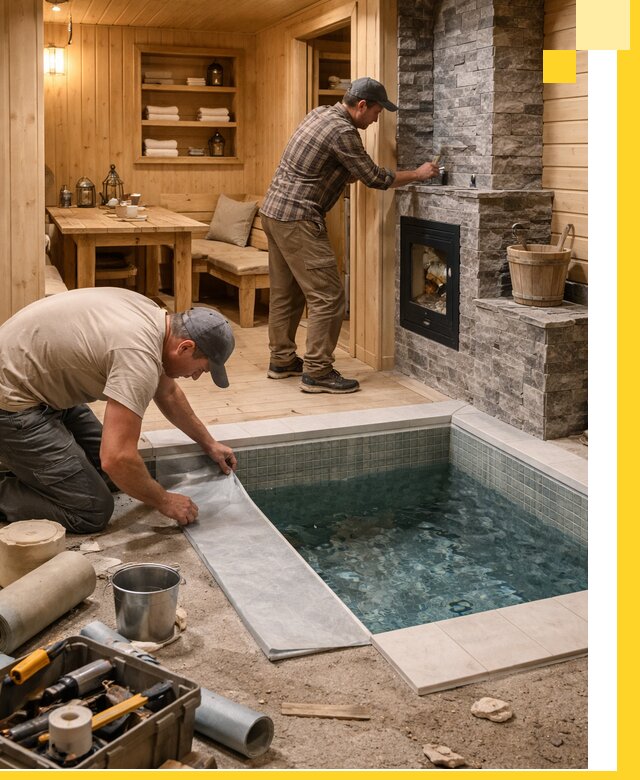 Строительство бань с комнатой отдыха под ключ в Новомосковске