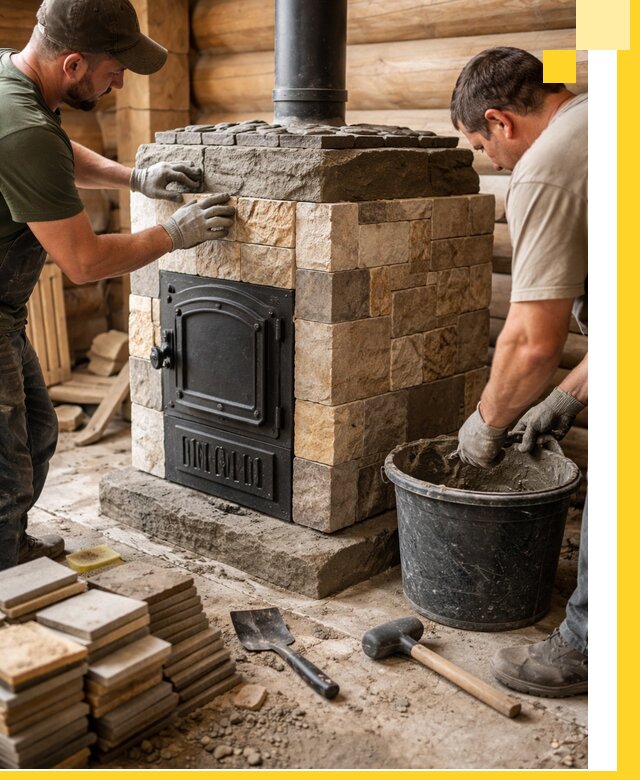 Облицовка банной печи под ключ в Новомосковске: камень и плитка