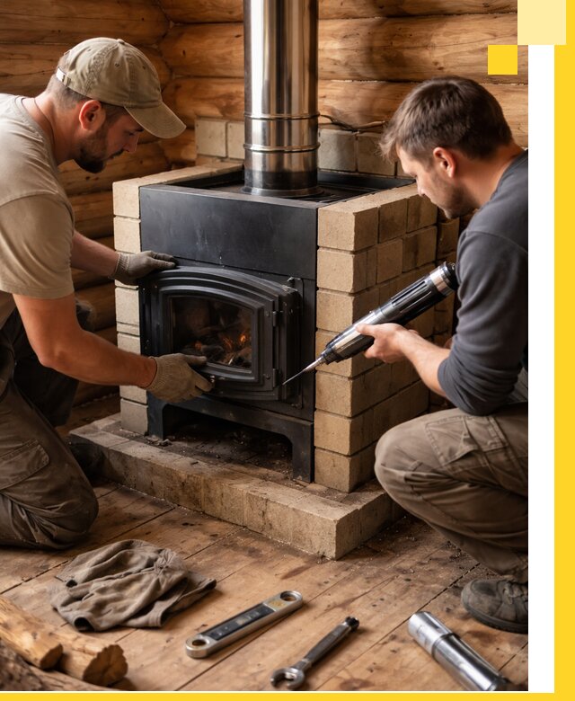 Монтаж и установка печи в бане под ключ с гарантией в Новомосковске