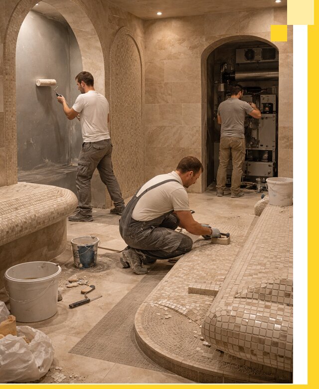 Строительство бани с хамамом и бассейном под ключ в Новомосковске