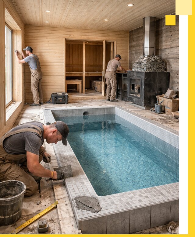 Проект бани с бассейном и сауной в Новомосковске под ключ