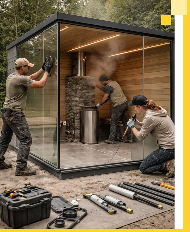 Проектирование и строительство стеклянных бань в Новомосковске