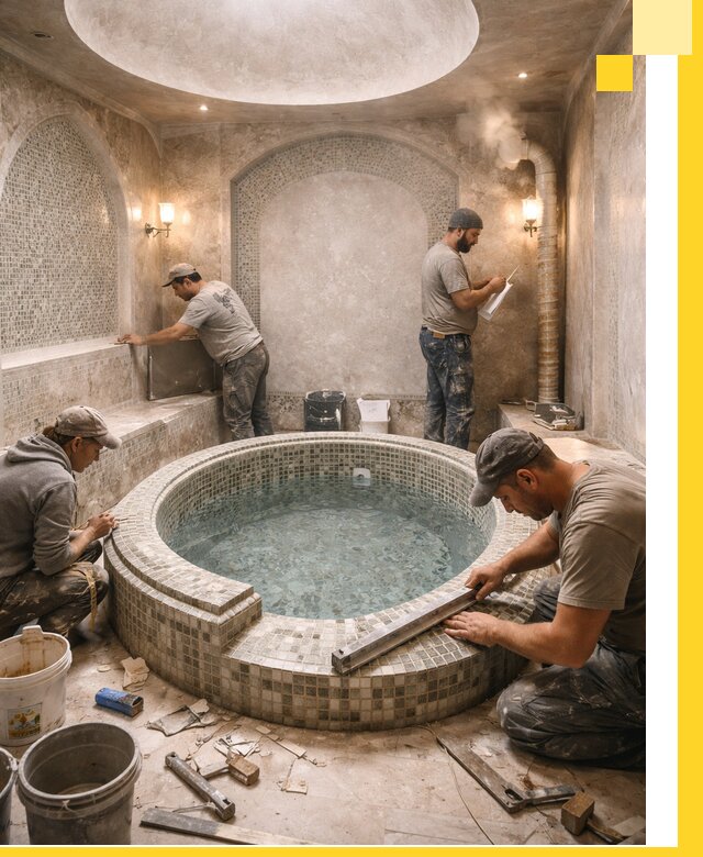 Профессиональное строительство хамама с бассейном в Новомосковске под ключ