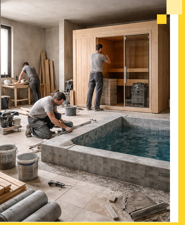 SPA зоны под ключ с бассейном сауной и печью в Новомосковске